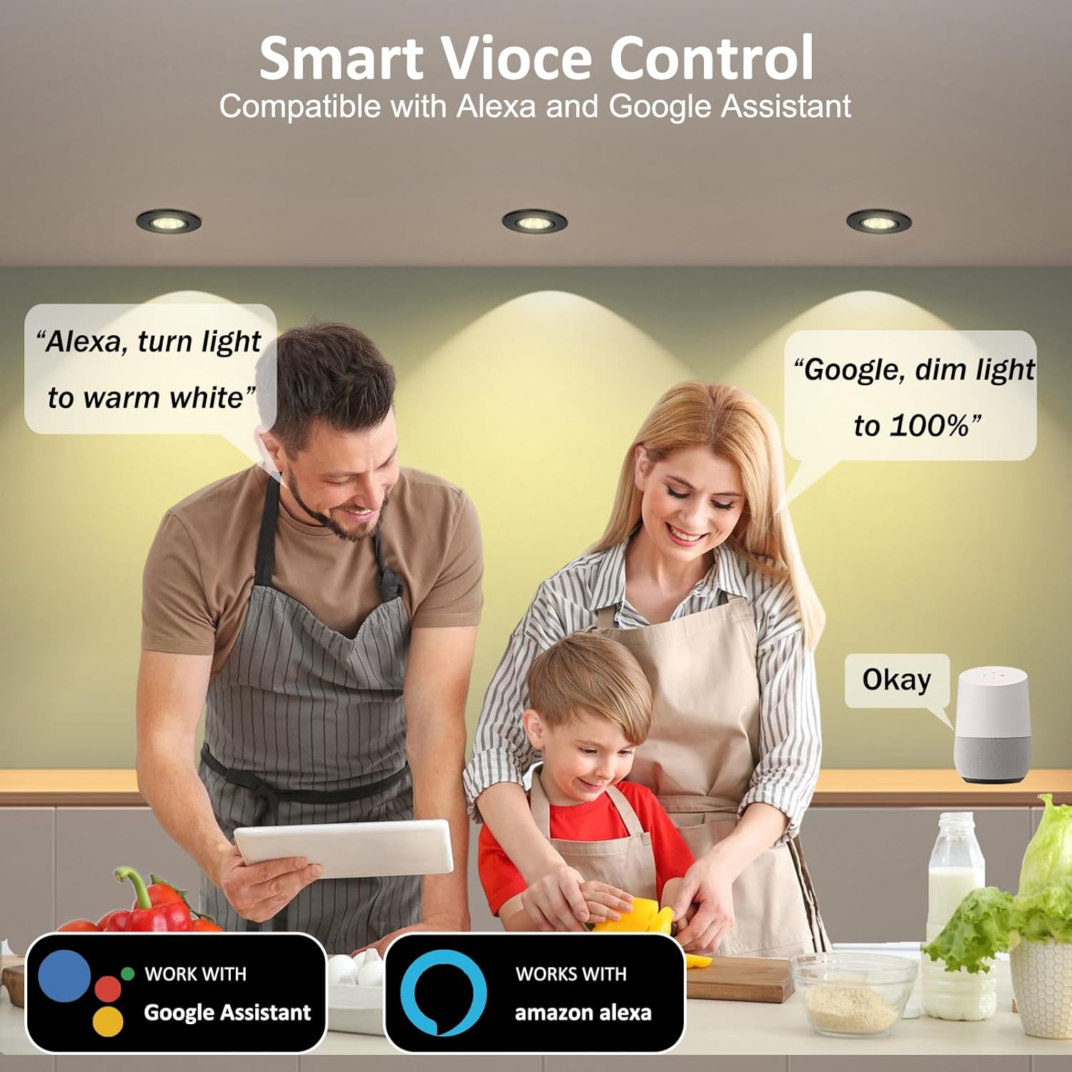Smart COB WiFi Recessed Lighting | 2Inch 5W | Dimmable RGB & CCT 2700-6500K | 100–240V | Black Housing | Compatible with Alexa and Google Home | 4 / 6 / 10 / 12-Pack