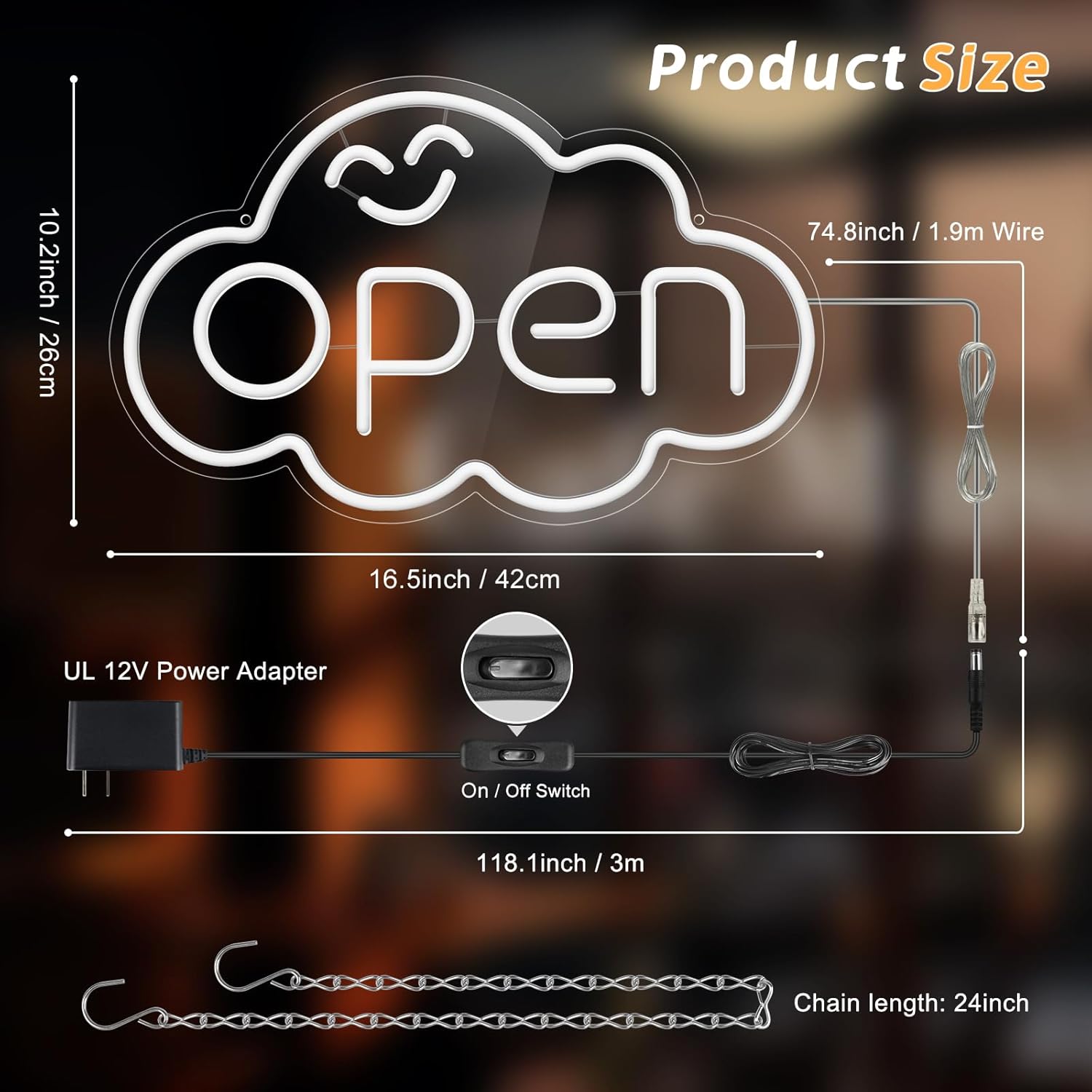 OPEN LED Sign – Cloud Shape | Fixed Rainbow Glow Neon Sign | 2 Sizes | Window Hanging | Plug & Play for Storefronts