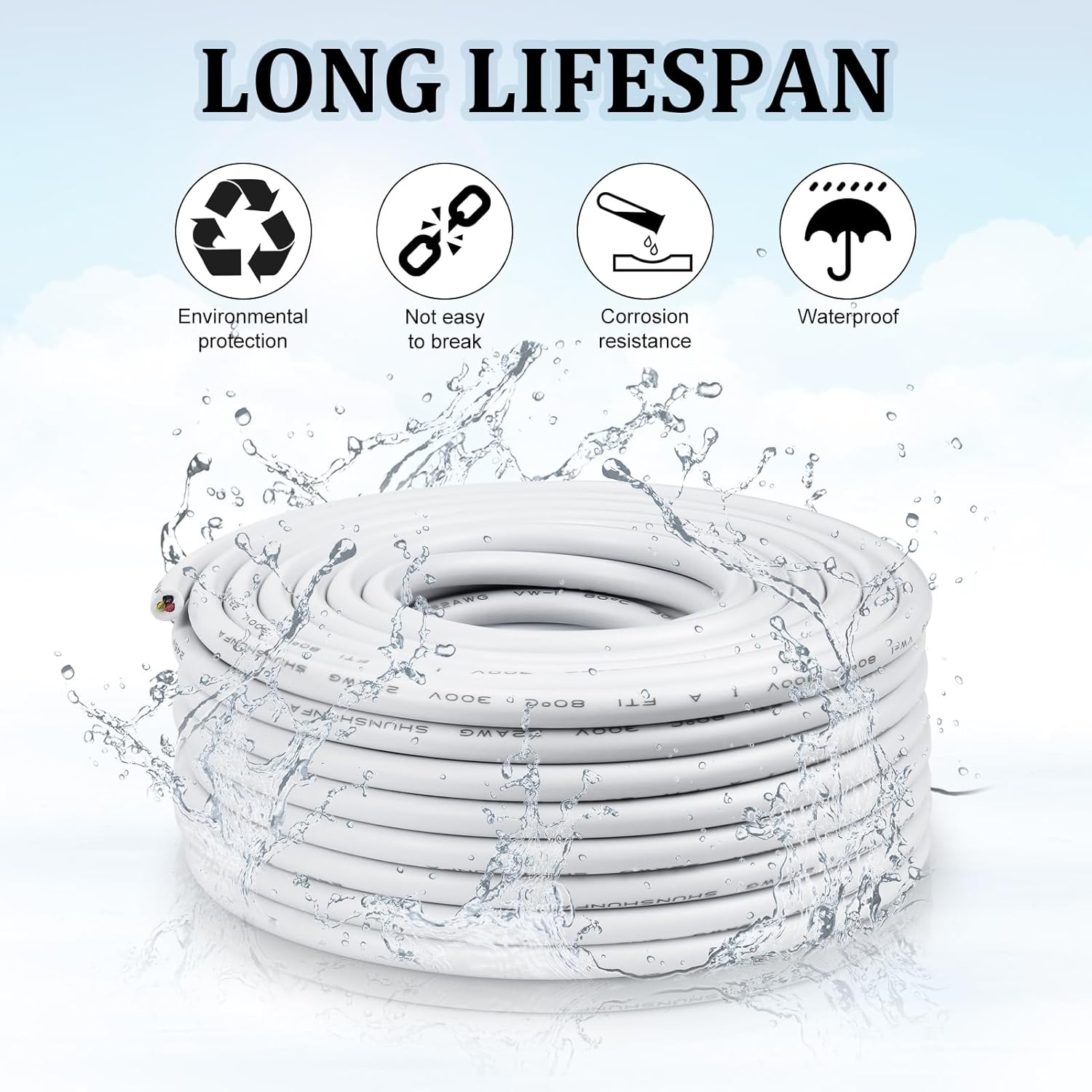 22 AWG Electrical Wire, 2/3/4/5 Conductor Stranded Tinned Copper Cable, Black/White PVC Jacket Flexible Multi-Core Extension Cord — 10/20/50m (33ft–165ft) Options