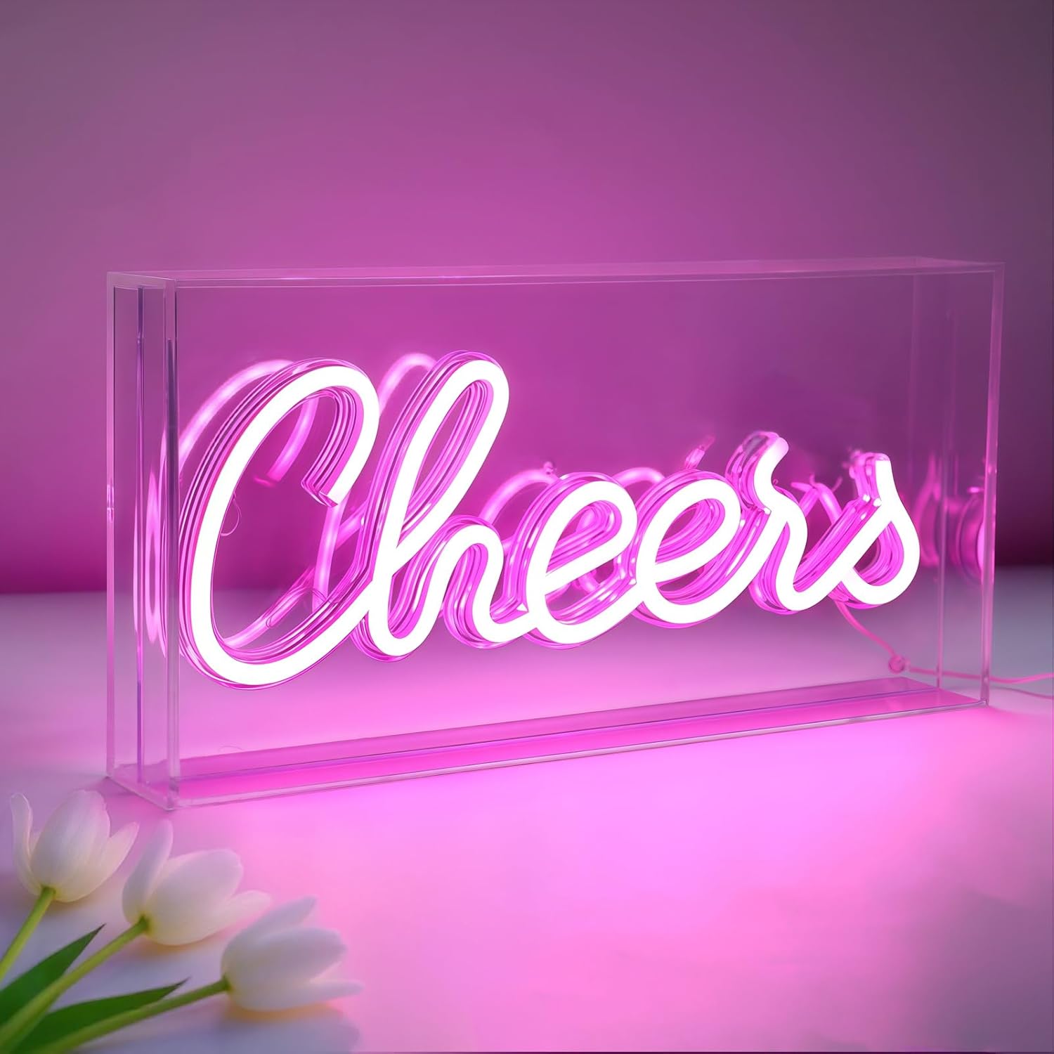 CHERRS Desk Lightbox Sign – Rectangular 12x6 inch | Warm White/ Pink | USB Powered | Tabletop Display | For Girls' Room, Bedroom, Pub, Hotel, Beach, Cocktail Bar, Christmas Gift