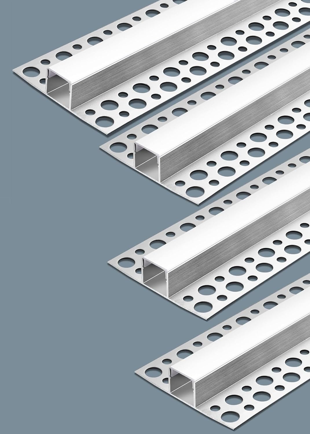 Double-Sided Plaster-in Drywall  LED Aluminum Channels– Fit for 1 to 12mm LED Strip | 1Meter | Silver | Milky White Cover | 4 / 6 / 10 -Pack | Local Stock US/UK