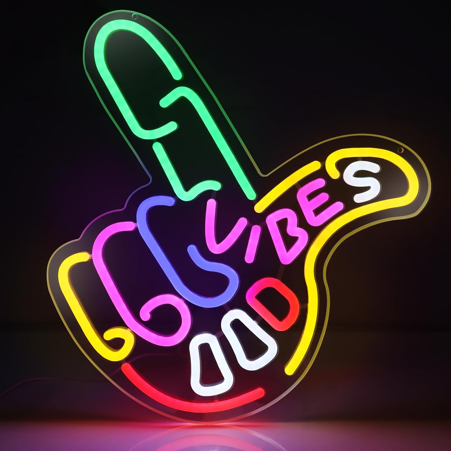 Good Vibes LED Sign – Cool Hand Sign | 17×13 inch | USB Neon Light for Wall Decor | Hanging | Ideal for Bedroom, Dorm, Lounge, Party