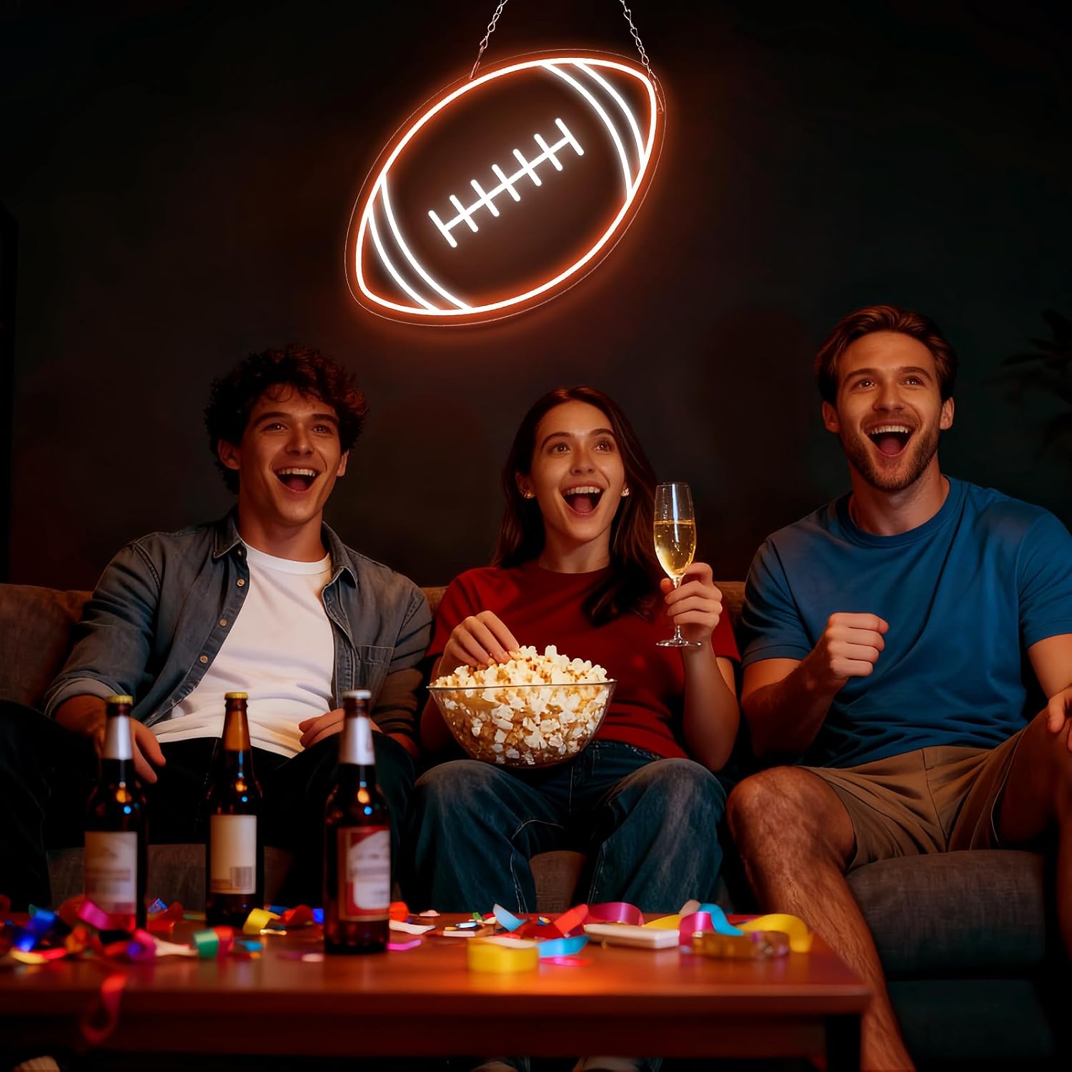 Good Vibes LED Sign – Rugby Ball Silicone Neon Sign – 16×10 Inch | USB Neon Light Orange & White Glow LED Wall Light | Neon Lamp with Accessories Included | Hanging Sports Decor for Bedroom, Game Room, Bar & Party Spaces