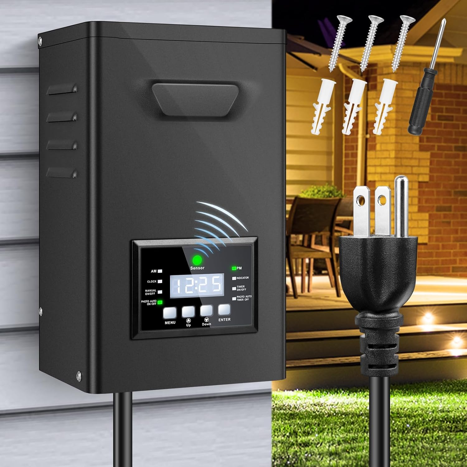 150W / 170W Low Voltage Landscape Transformer with Timer & Photocell, 120V AC to 12V/15V AC Outdoor Power Supply for Garden & Pathway Lights