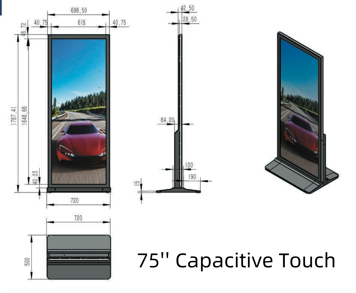 65'' einseitiger LCD-Werbeplayer für den Innenbereich mit Standfuß und Radstand | | Android RK3568 2 GB + 16 GB | Berührungslos / Infrarot / Kapazitiv | CMS vorinstalliert