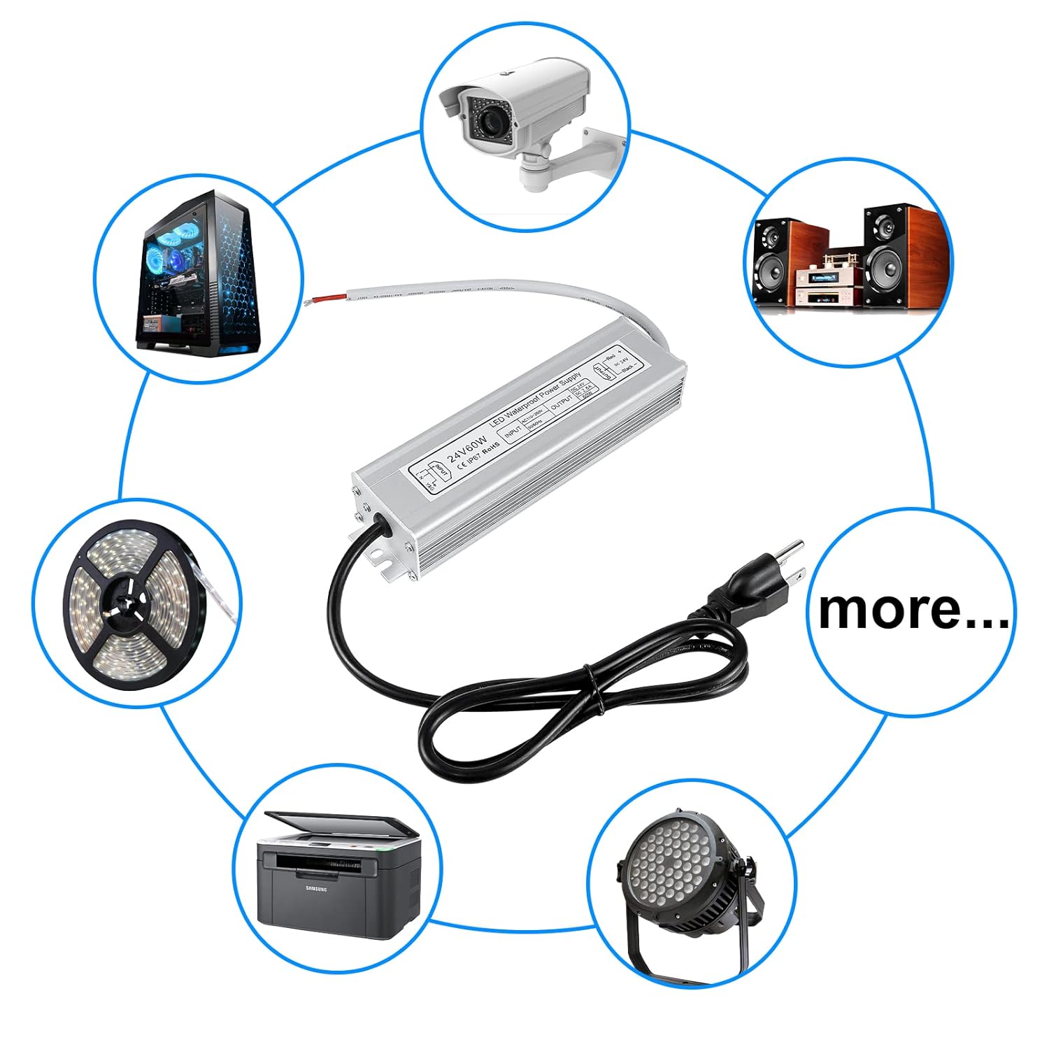 Wasserdichtes 24-V-LED-Netzteil, 30–300 W, 90–265 V Eingang, Einzel-/Doppelkabelausgang, LED-Treiber für den Außenbereich, CE/RoHS/FCC – Optionen für US-/UK-/EU-Stecker und Kabel 