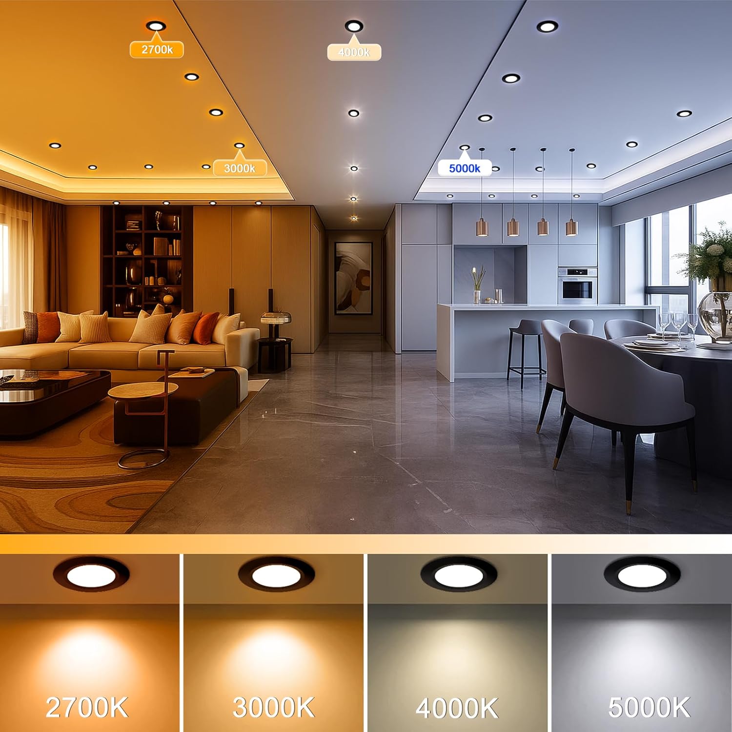 Mattiertes LED-Downlight der ECO-1-Serie – Schwarzes Gehäuse – TRIAC-dimmbar – 3 W/5 W/7 W/9 W – 4er-Pack/10er-Pack – 2700 K–6000 K – 100–130 V / 200–240 V