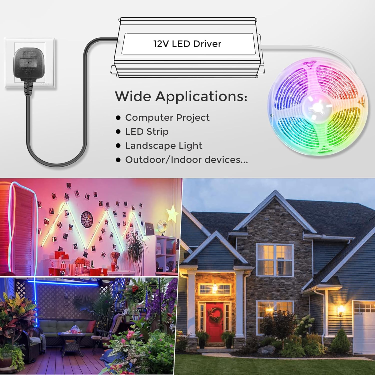12V Waterproof LED Power Supply 30W–280W, 90–265V Input, Single/Dual Wire Output, Aluminum Housing, Outdoor LED Driver, CE/RoHS/FCC —US/UK/EU Plug & Wire Leads Options