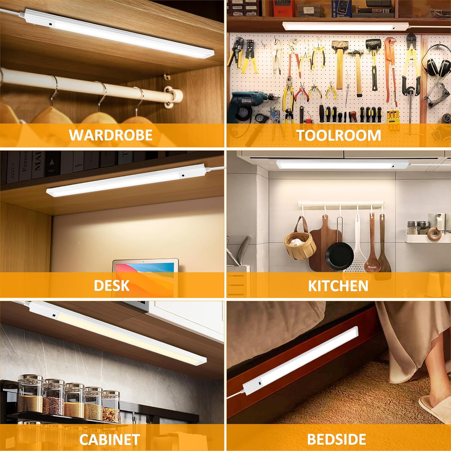 1/2 Pack 16 / 22 Inch Under Cabinet Light – 3CCT (3000K/4000K/6000K) | Hand Wave Sensor | Adhesive Mount | Slim Design for Cabinet & Shelf – White Finish
