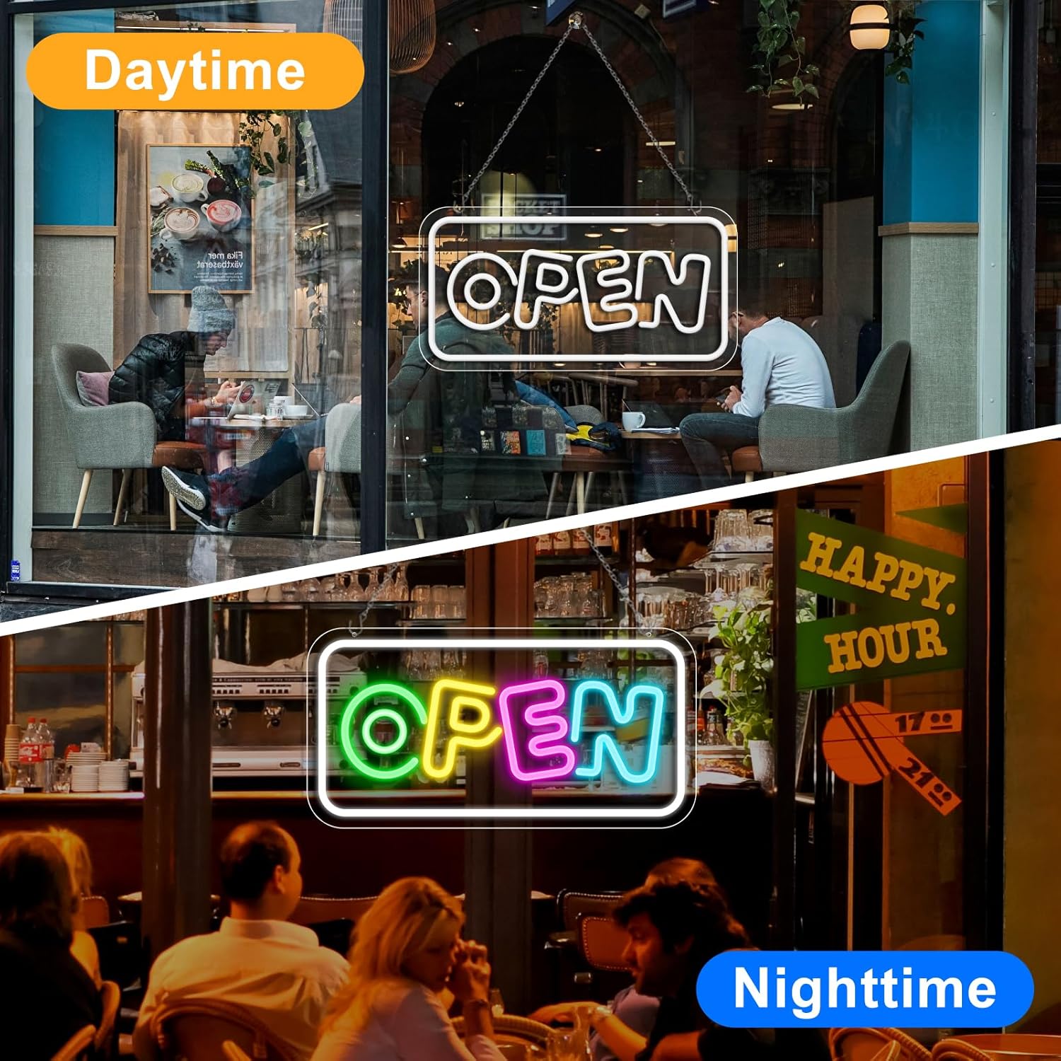 OPEN Neon Sign – USB Powered | 17×9 inch (43×22 cm) | Horizontal or Vertical Style | Multicolor LED Light for Storefront & Business Decor