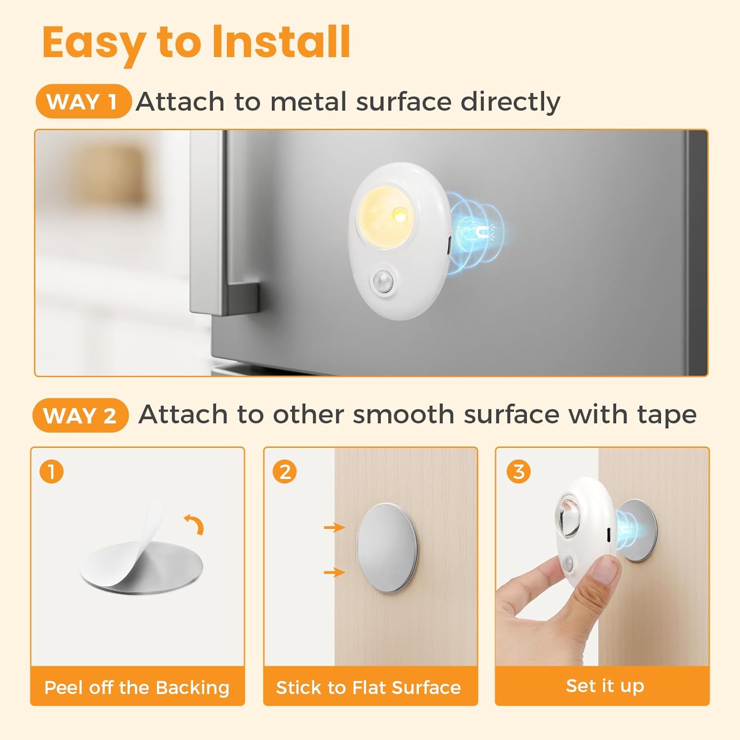 4/6 Pack Rechargeable Pebble LED Closet Light | 1 LED, 3 Color Modes (3000K / 4000K / 6000K) | Motion Sensor, Tap Switch, Dimmable | White Finish | Magnetic Mounting