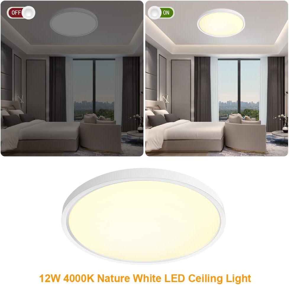 7 Inch Round LED Ceiling Light – 12W – White – 3000K / 4500K / 5000K / 6500K – Flush Mount Ceiling Light – Local Stock (US/UK/DE)