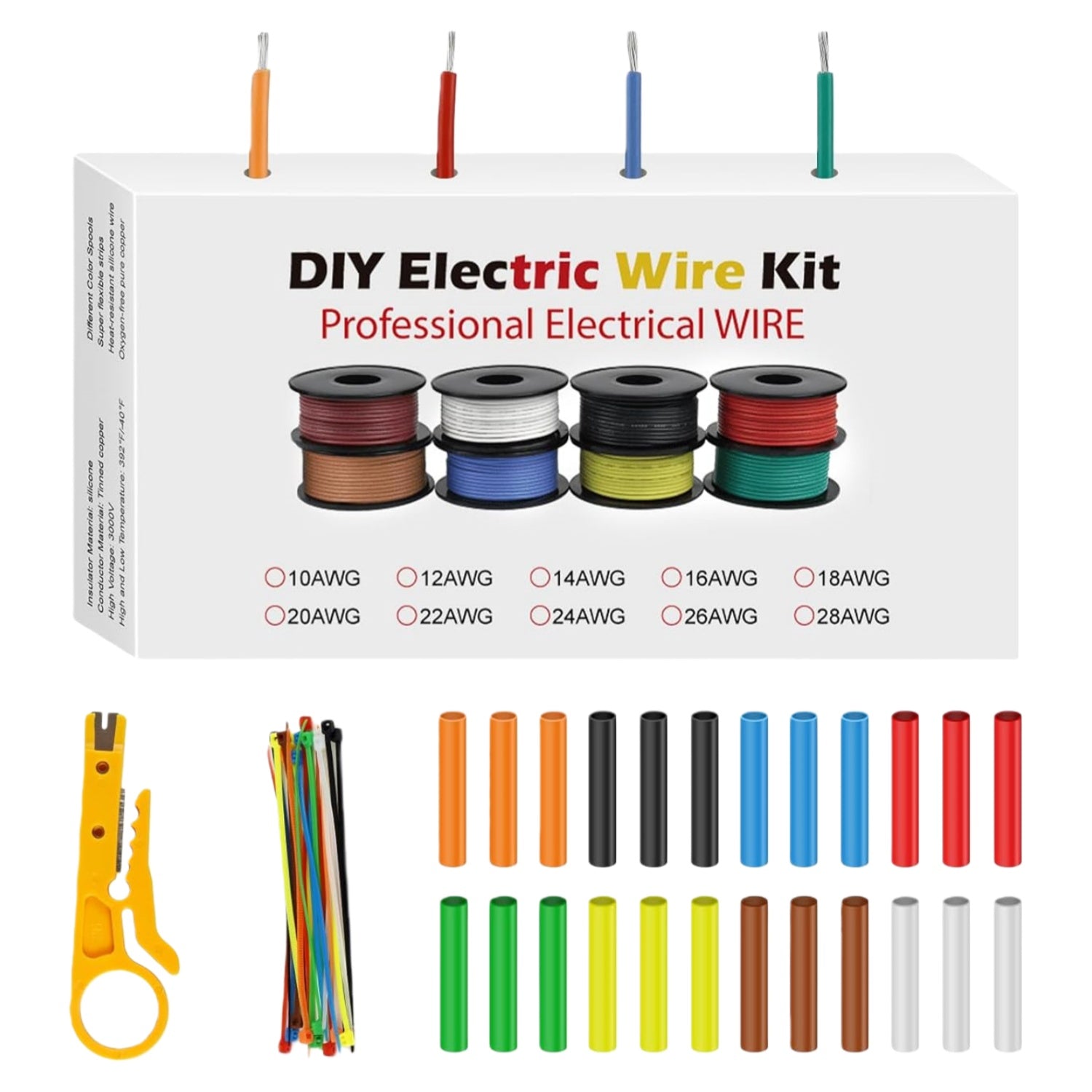 18 AWG Silicone Wire Kit, Stranded Tinned Copper Electrical Cable, 3m–15m Each Roll × 8 Colors, Flexible Heat Resistant Hook Up Wire Set for DIY, Automotive, LED, RC, Power Wiring