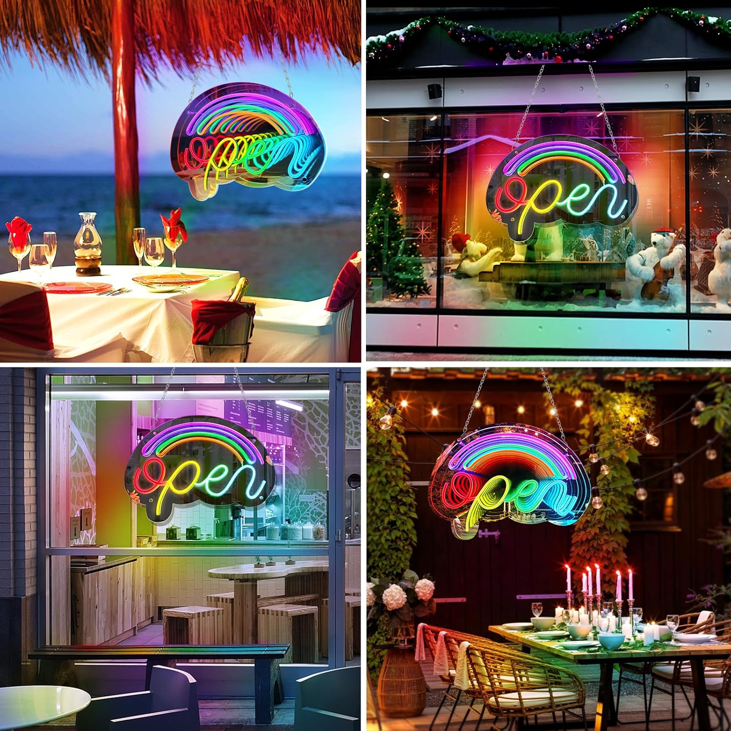 LED Open Neon Sign, Dimmable Open Signs for Business with ON/OFF Switch, 17"x12", 5V USB Powered Rainbow LED Neon Light Sign for Wall Decor, Shop, Bar, Home