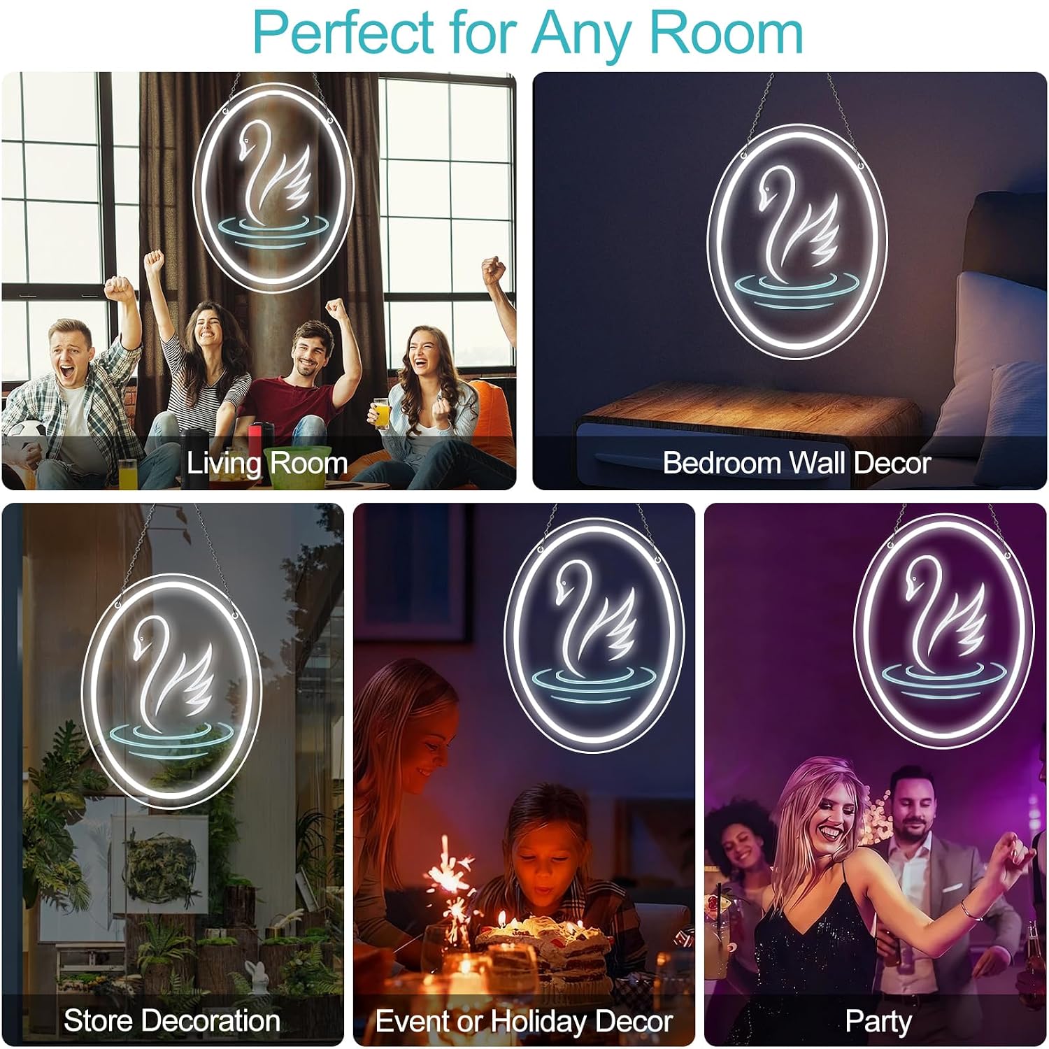 Good Vibes LED Sign – Swan Silicone Neon Sign – 15.7×11.8 Inch | 5V USB Powered Dimmable White Glow LED Wall Light | Engraved Design Neon Lamp with Accessories Included | Hanging Decor for Bedroom, Vanity Room, Home & Party Spaces