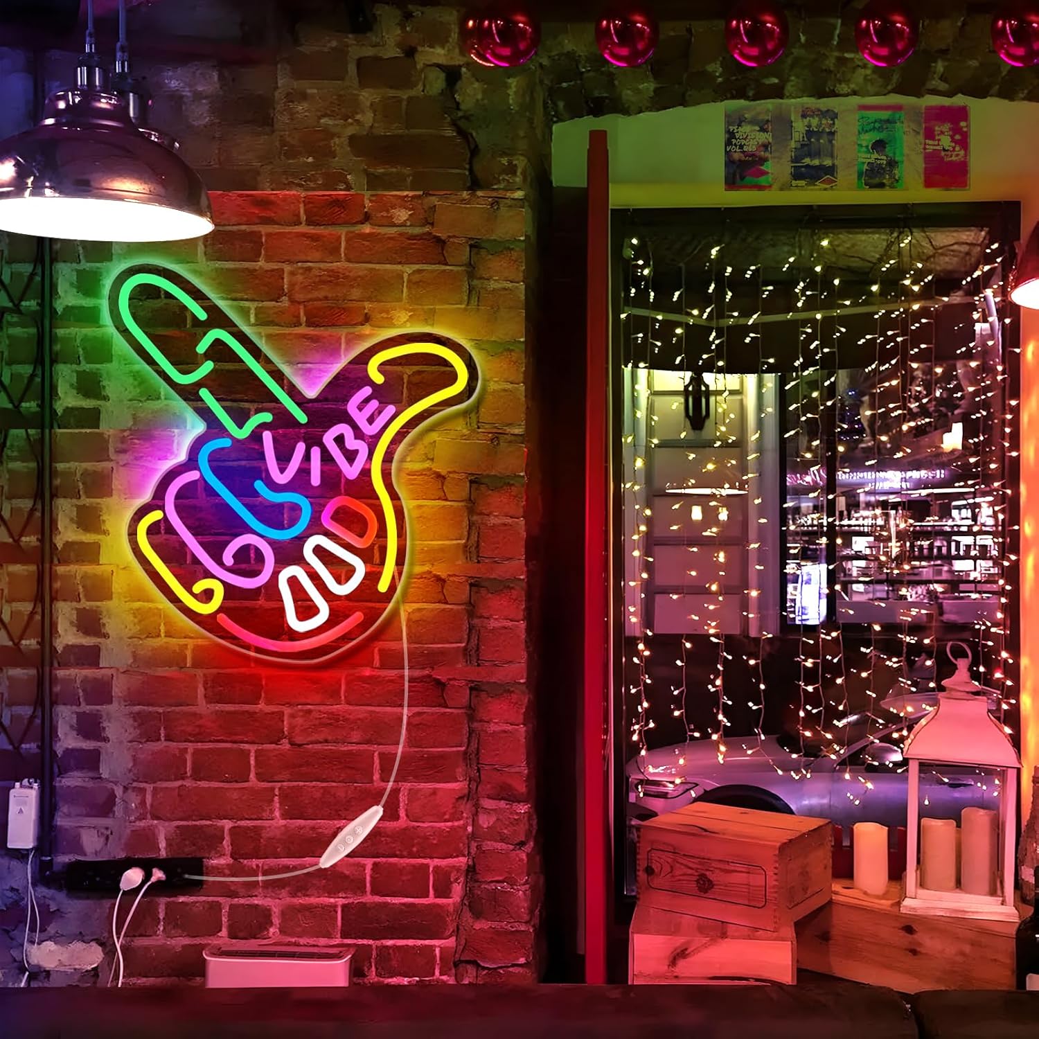 Good Vibes LED Sign – Cool Hand Sign | 17×13 inch | USB Neon Light for Wall Decor | Hanging | Ideal for Bedroom, Dorm, Lounge, Party
