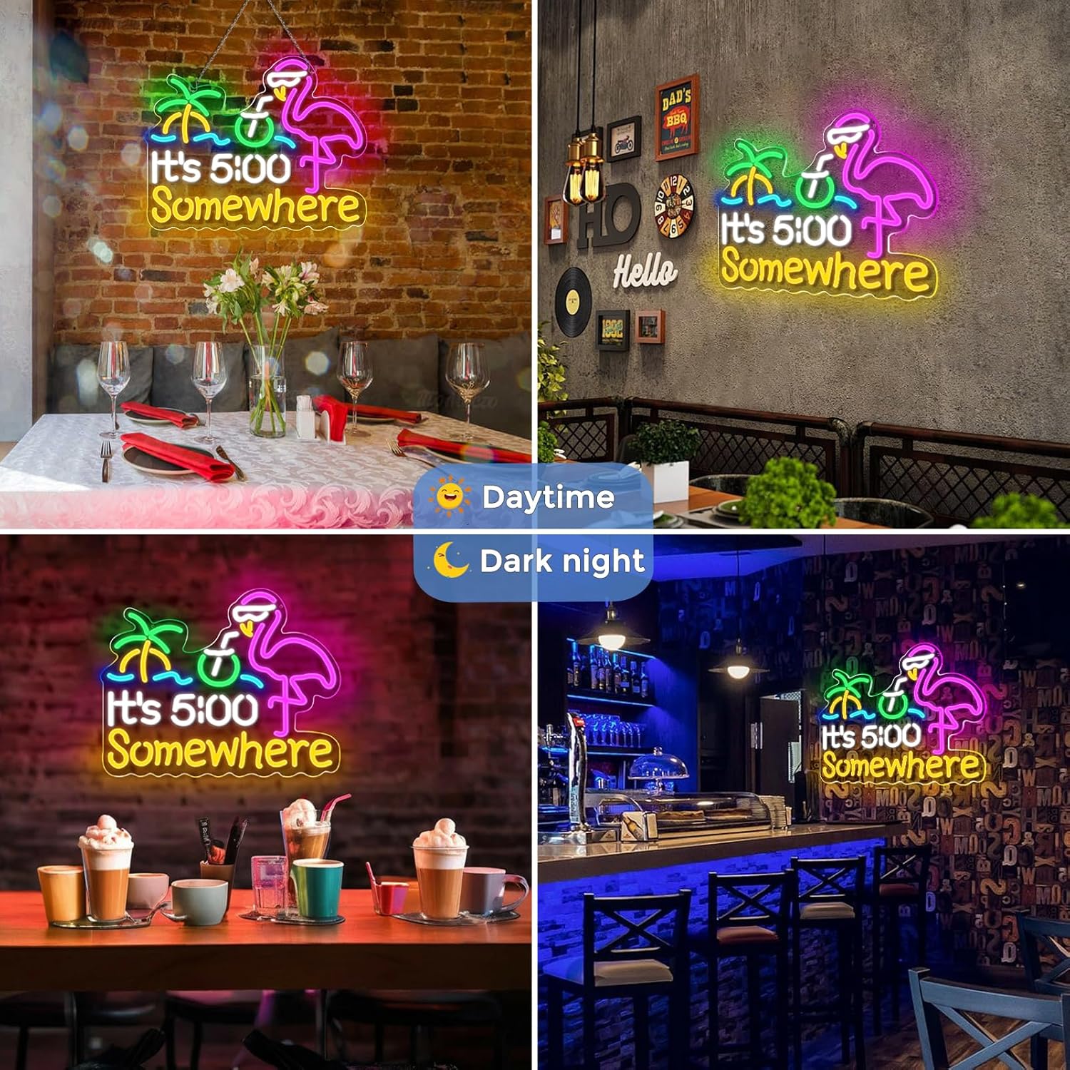Its 5 00 O'clock Some Where LED Sign – 16.1× 12.6 inch | Multi-Color Glow | USB Powered | Hanging | Ideal for Bar, Pub, Lounge, Nightclub, Party Mood Lighting