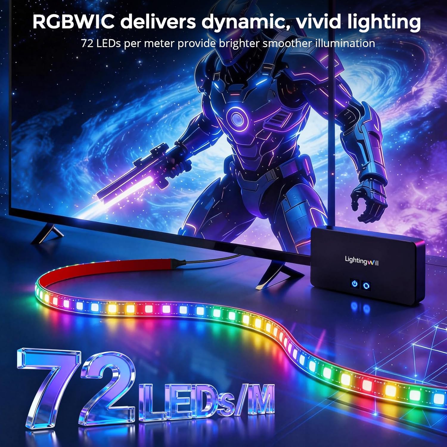 LightingWill CST3 HDMI 2.0 Sync Box TV Backlight Strip Kit - 9.8FT / 12.5FT / 16.4Ft  Smart RGBIC LED Strip Sync with Screen | Supports 4K@60Hz | 72 LEDs/m |Sync to Movies, Games | Compatible with PS5/Xbox/PC