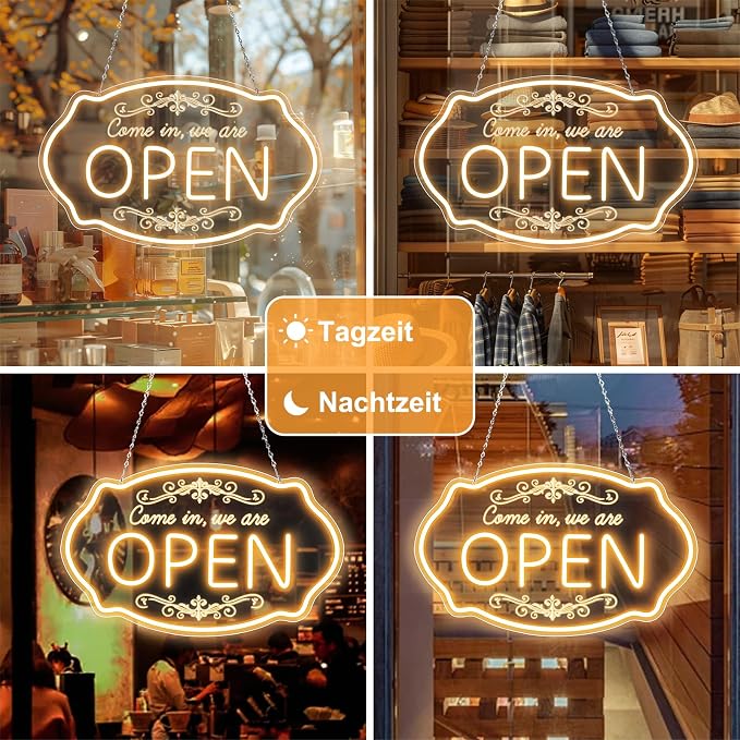 WE ARE OPEN COME IN LED Silicone Neon Sign – 16.5×10 Inch (42×25 cm) | 5V USB Powered Warm White Dimmable Light with Horizontal & Vertical Style for Storefront Window & Business Decor