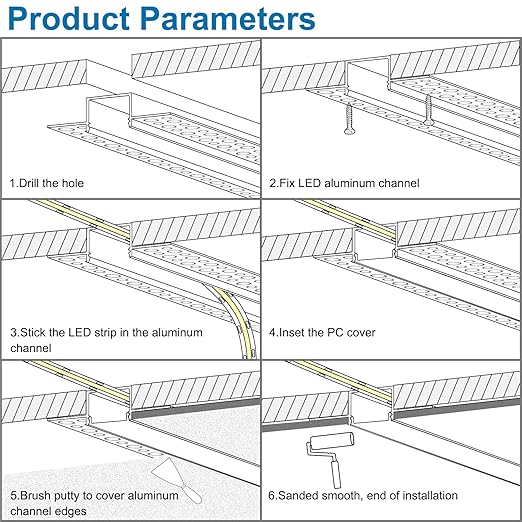 Double-Sided Plaster-in Drywall  LED Aluminum Channels– Fit for 1 to 20mm LED Strip | 1Meter | Silver | Milky White Cover | 4 / 6 / 10 -Pack | Local Stock US/UK