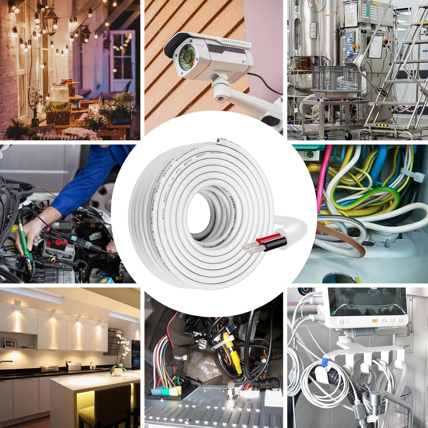 22 AWG Electrical Wire, 2/3/4/5 Conductor Stranded Tinned Copper Cable, Black/White PVC Jacket Flexible Multi-Core Extension Cord — 10/20/50m (33ft–165ft) Options