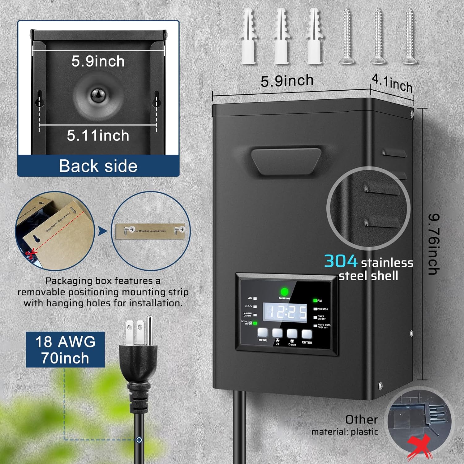 200W / 250W Outdoor Low Voltage Lighting Transformer, Weatherproof 120V AC to 12V/15V AC Power Supply with Timer & Photocell for Yard & Garden Lights