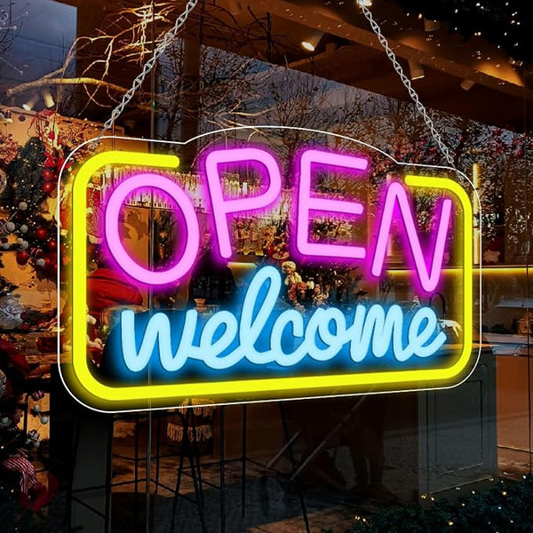 OPEN Welcome LED Silicone Neon Sign – 16×9 Inch (41×23 cm) Horizontal
