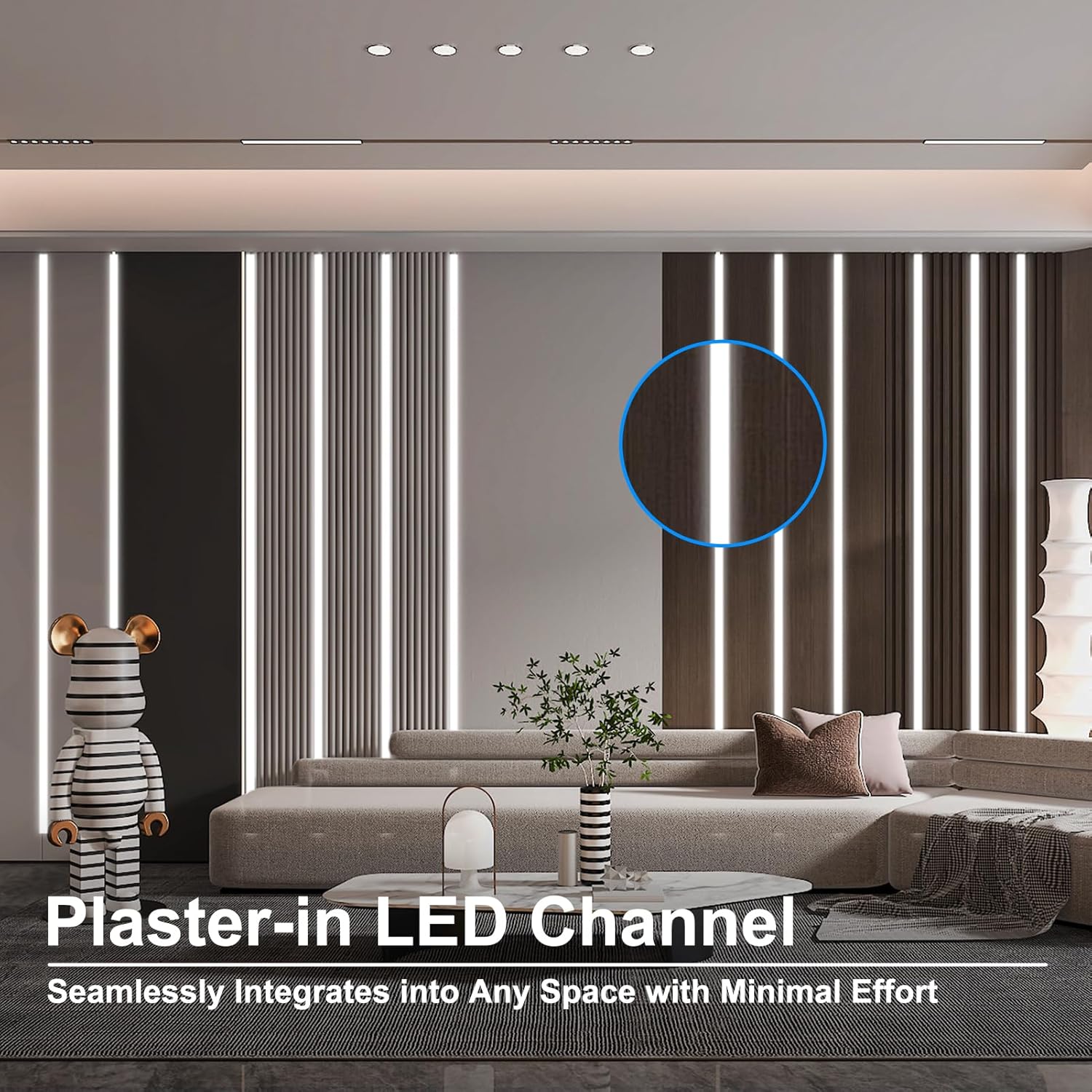 Double-Sided Plaster-in Drywall  LED Aluminum Channels– Fit for 1 to 12mm LED Strip | 1Meter | Silver | Milky White Cover | 4 / 6 / 10 -Pack | Local Stock US/UK
