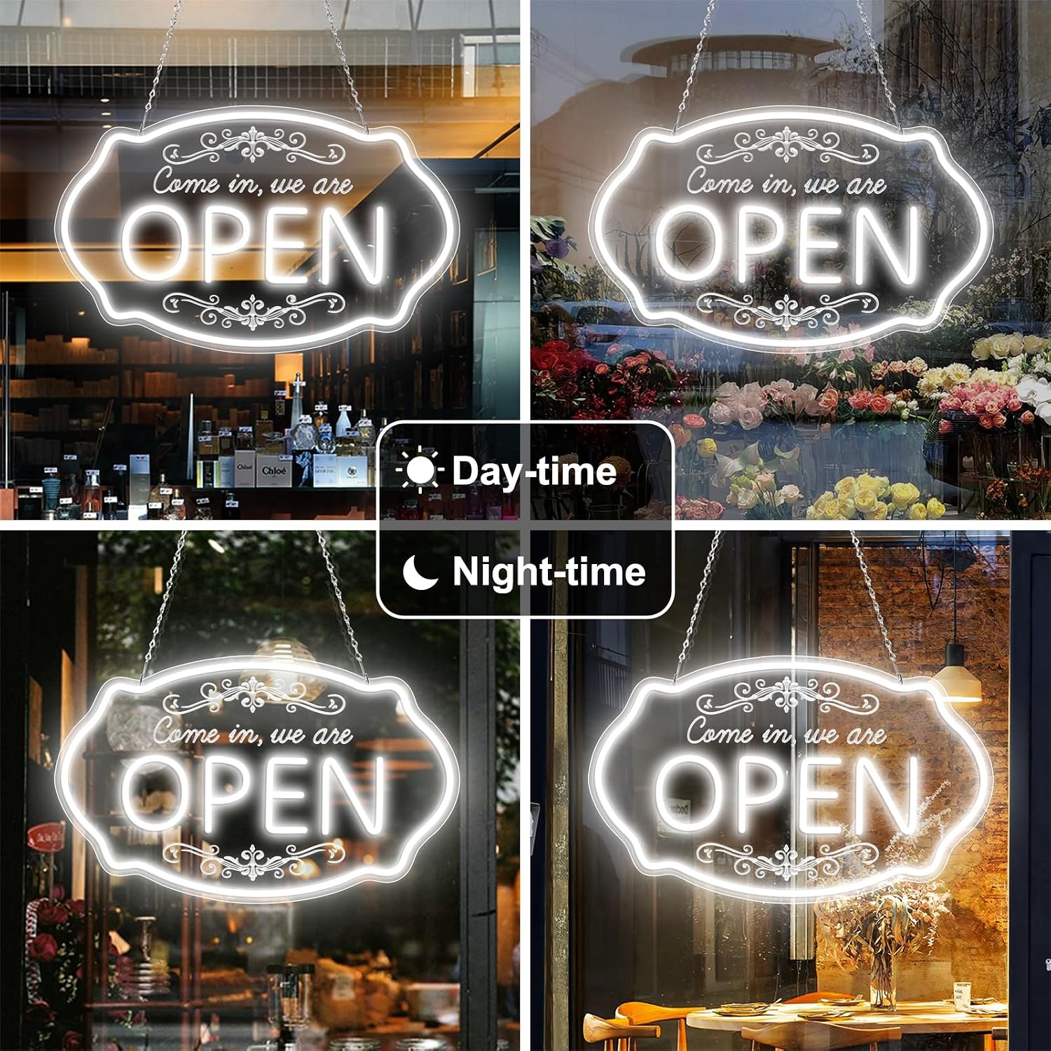 WE ARE OPEN COME IN LED Silicone Neon Sign – 23.5×14 Inch & 16.5×10 Inch | 5V USB Powered Dimmable Light with Engraved Back Design for Storefront Window & Business Decor