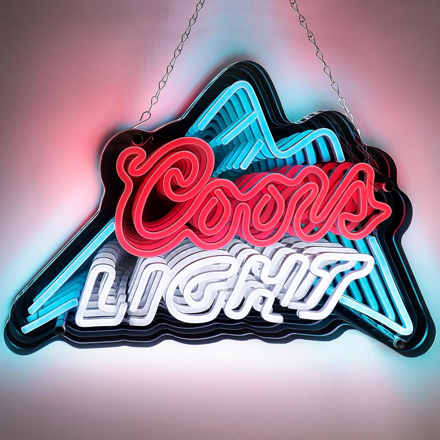 COORS LIGHT Mirror LED Sign – 17.7×11.3 Inch | 5V USB Powered Dimmable LED Light | Watermelon Red, White & Ice Blue Glow | Hanging Mirror Neon Sign with Accessories Included for Bar, Pub, Lounge & Entertainment Spaces