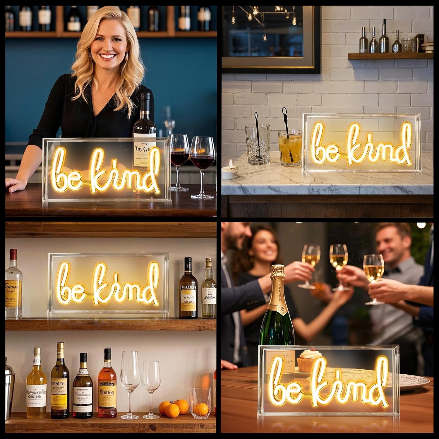 BE KIND Desk Lightbox Sign – Rectangular 12x6 inch | Warm White/ Pink | USB Powered | Tabletop Display | For Girls' Room, Bedroom, Pub, Hotel, Beach, Cock