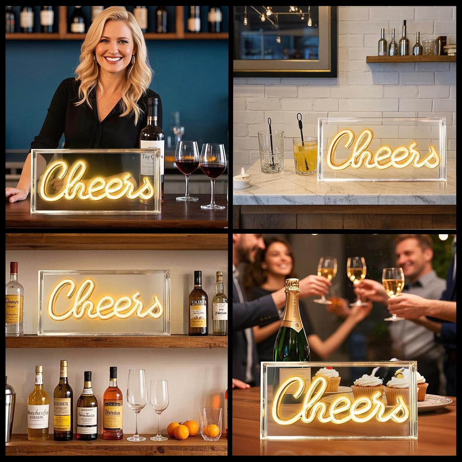 CHERRS Desk Lightbox Sign – Rectangular 12x6 inch | Warm White/ Pink | USB Powered | Tabletop Display | For Girls' Room, Bedroom, Pub, Hotel, Beach, Cocktail Bar, Christmas Gift