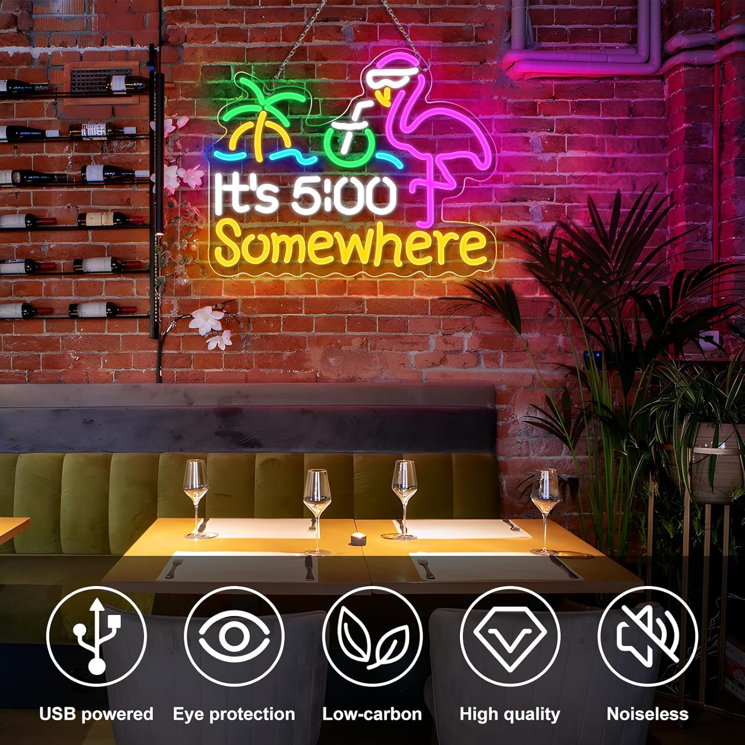 Its 5 00 O'clock Some Where LED Sign – 16.1× 12.6 inch | Multi-Color Glow | USB Powered | Hanging | Ideal for Bar, Pub, Lounge, Nightclub, Party Mood Lighting