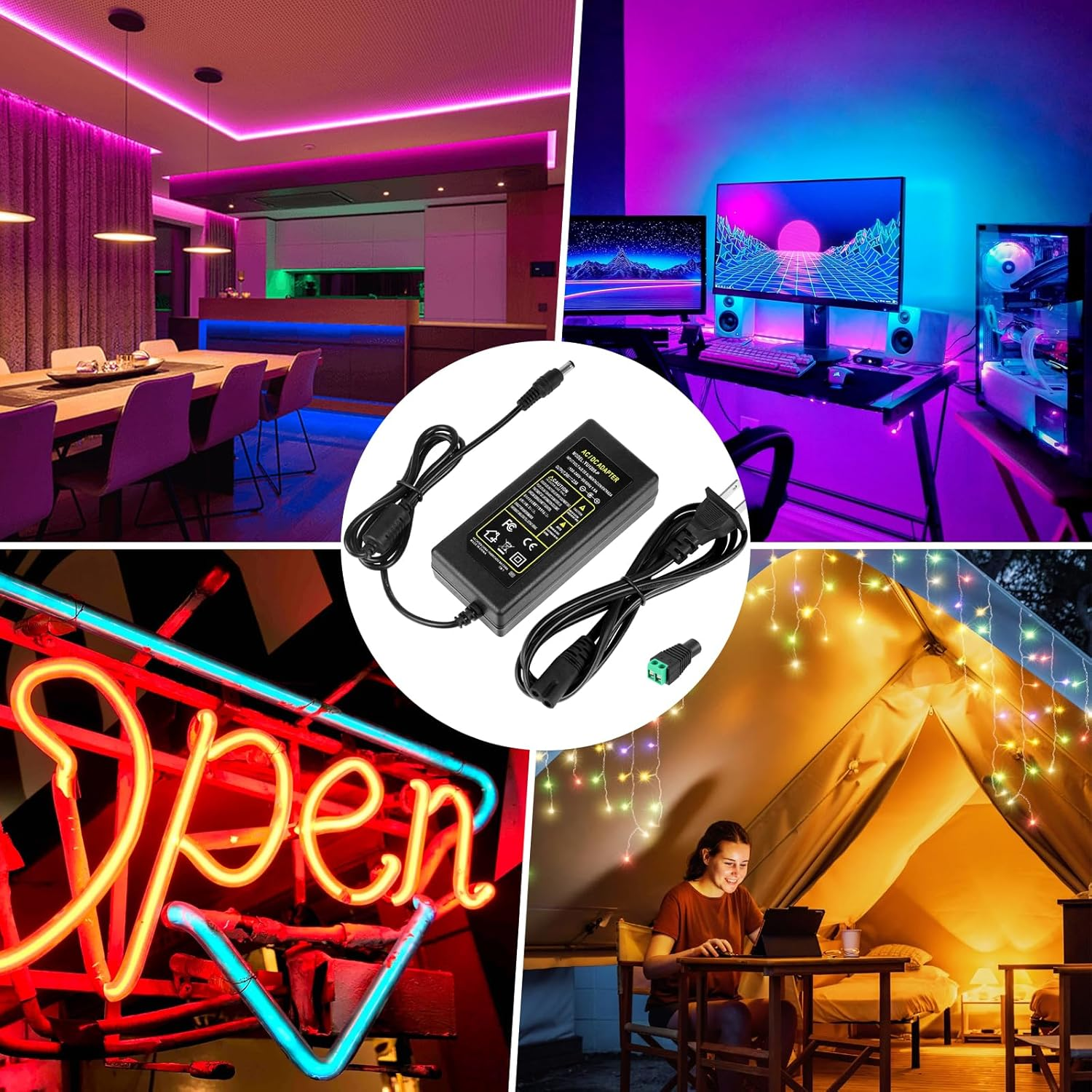 DC 24 V Desktop-Netzteiladapter 60 W–120 W, AC 100–240 V Eingang, Schalttransformator-Ladegerät mit US-Stecker – für LED-Streifenlichter, 3D-Drucker, CCTV und Elektronik