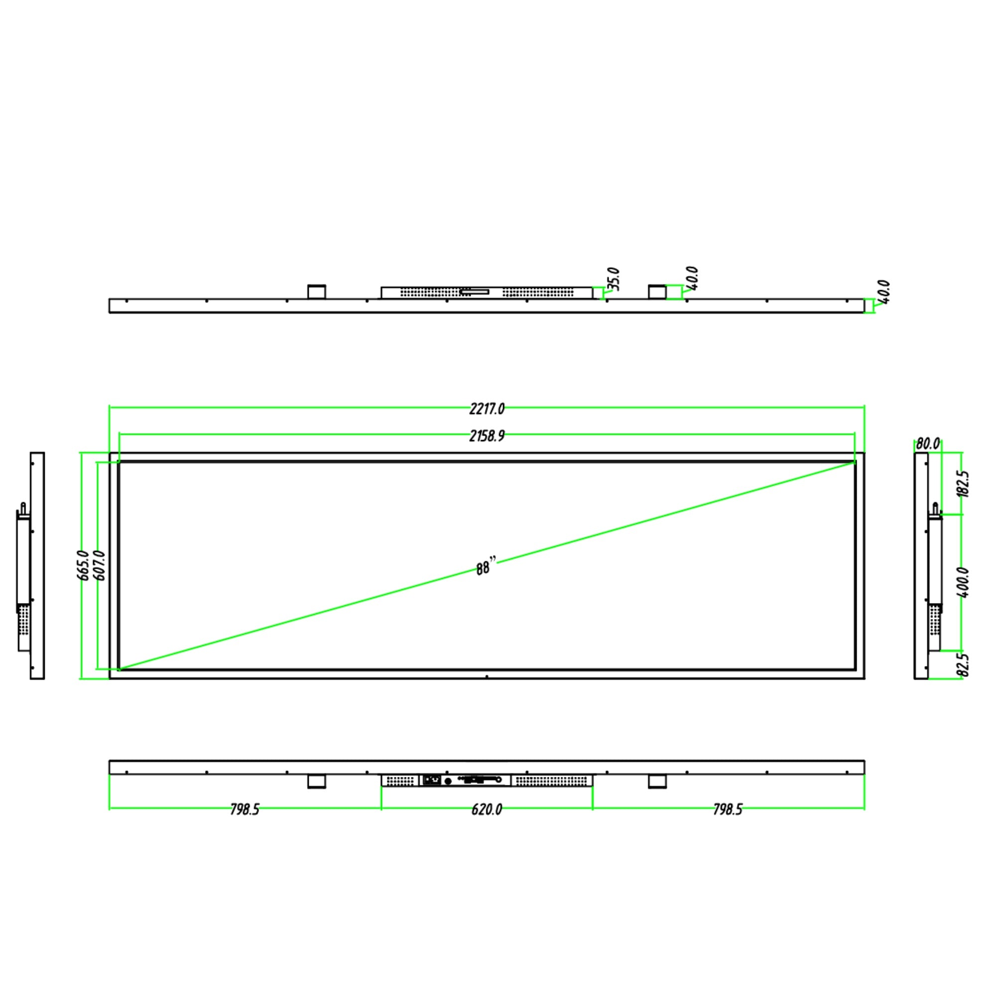 88 Inch (2158.85×607.2mm Viewable) Extra-Large Ultra-Wide Android LCD Bar Display | Stretched Shelf Screen w/ Optional Touch | Cloud Platform, USB & App Control