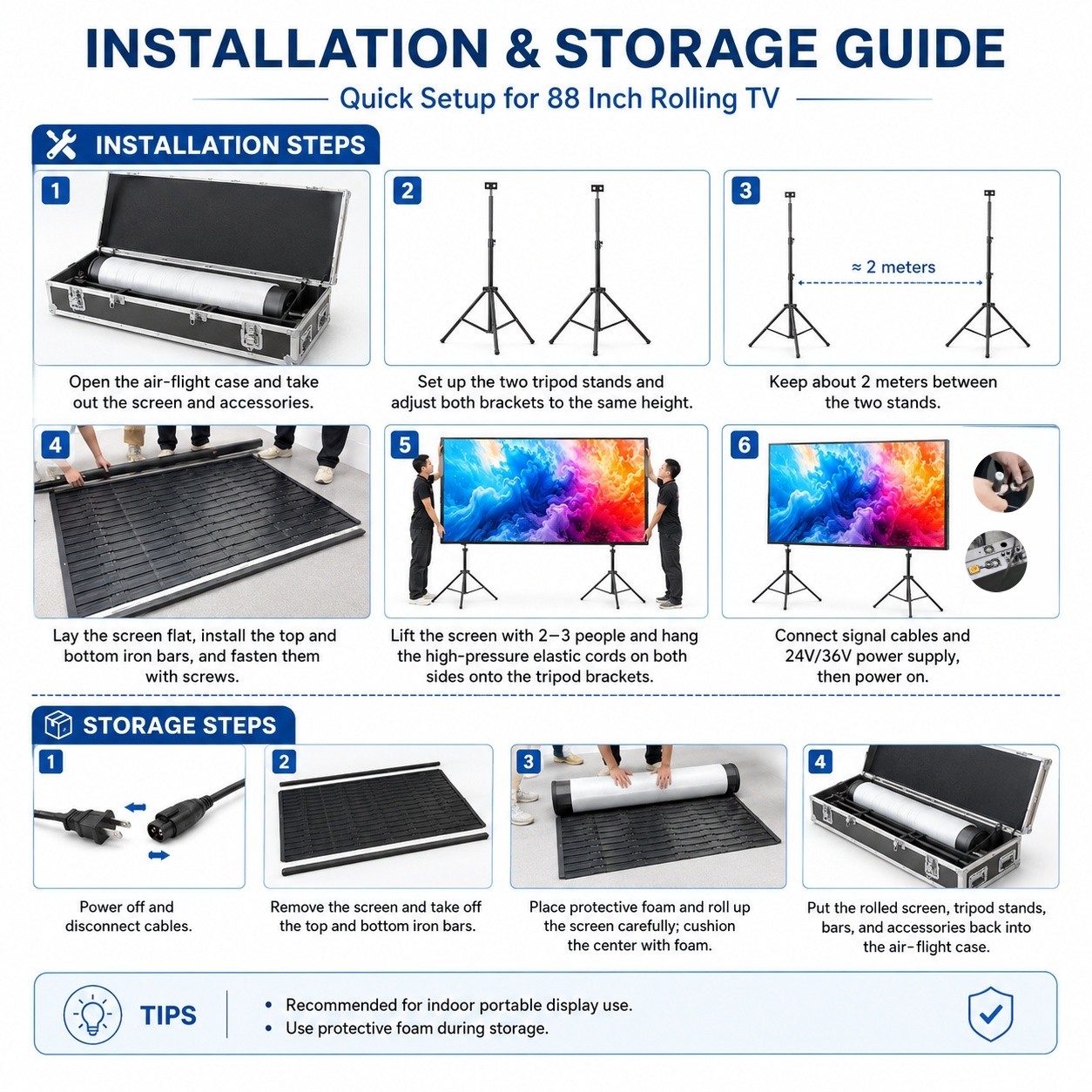 88 Inch Rolling TV P1.562 2x1 Meters 2SQM Portable LED Display Screen Kit