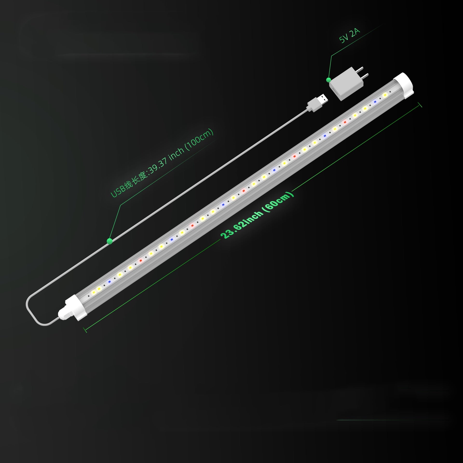 LED Tube Grow Light - 6Pcs | 60cm(2ft) Full Spectrum for Indoor Plants | 65W Dimmable Power Supply | 3000K + 5000K + 660nm + 460nm Spectrum | Selectable Mounting Brackets | Daisy Chain | for Greenhouses Plants | US /  EU Plug