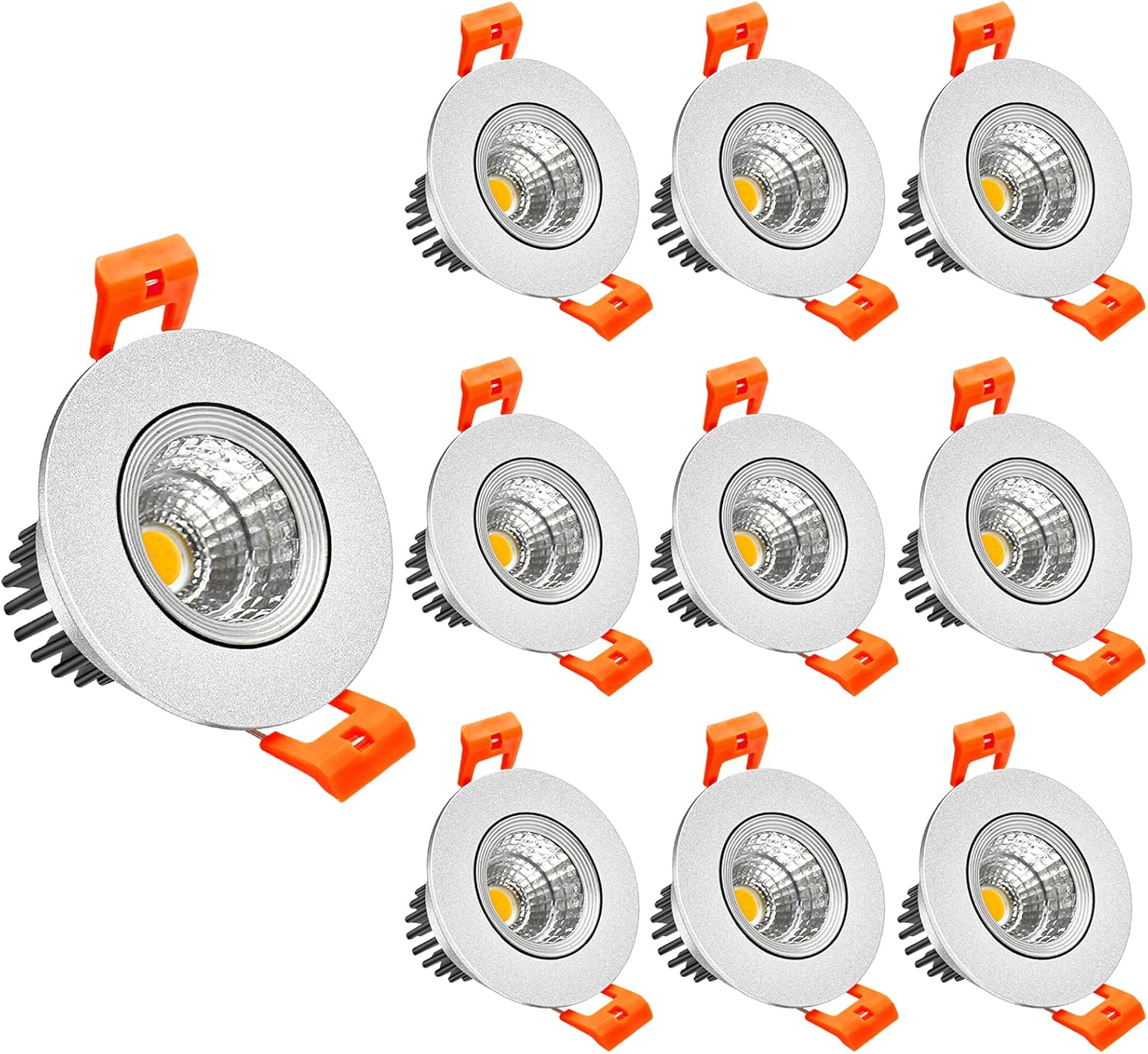 ECO-2 Series Adjustable COB LED Recessed Downlight – Silver Housing – TRIAC Dimmable – 3W/5W/9W – 4-Pack/10-Pack – 3000K–6000K – 100–130V / 200–240V