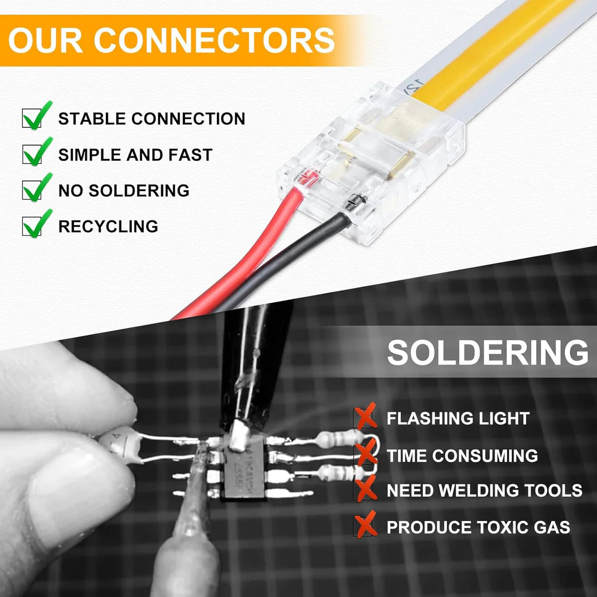 Transparent Crystal LED Strip Connectors – 10mm 2Pin Solderless Clips | Strip to Wire / Strip to Strip / DC Adapter – Local Stock US/UK