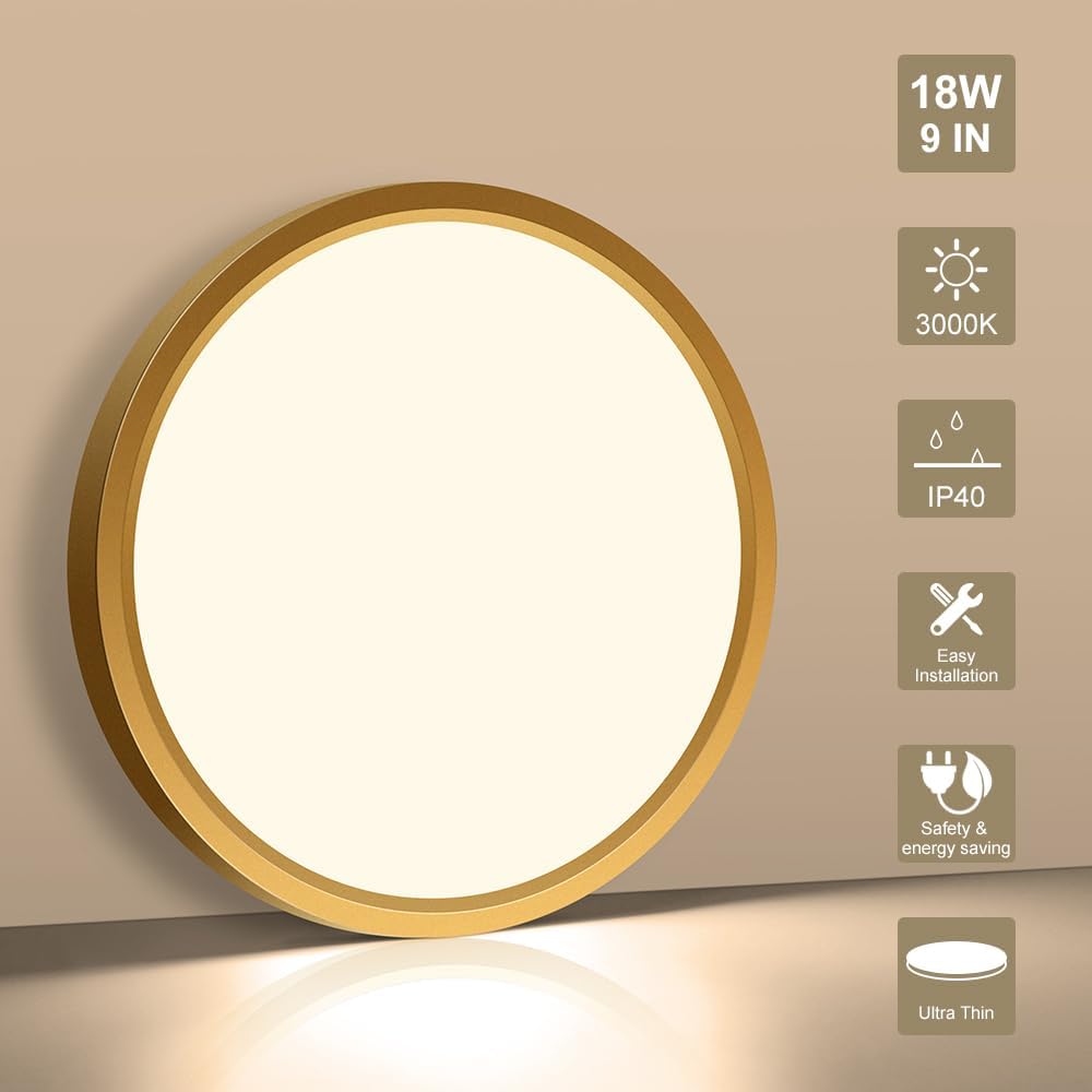 AC 110–130V Round LED Ceiling Light – Gold – 18W / 24W / 32W Options – 3000K / 4500K / 5000K / 6500K – Flush Mount Ceiling Light – Local Stock (US)