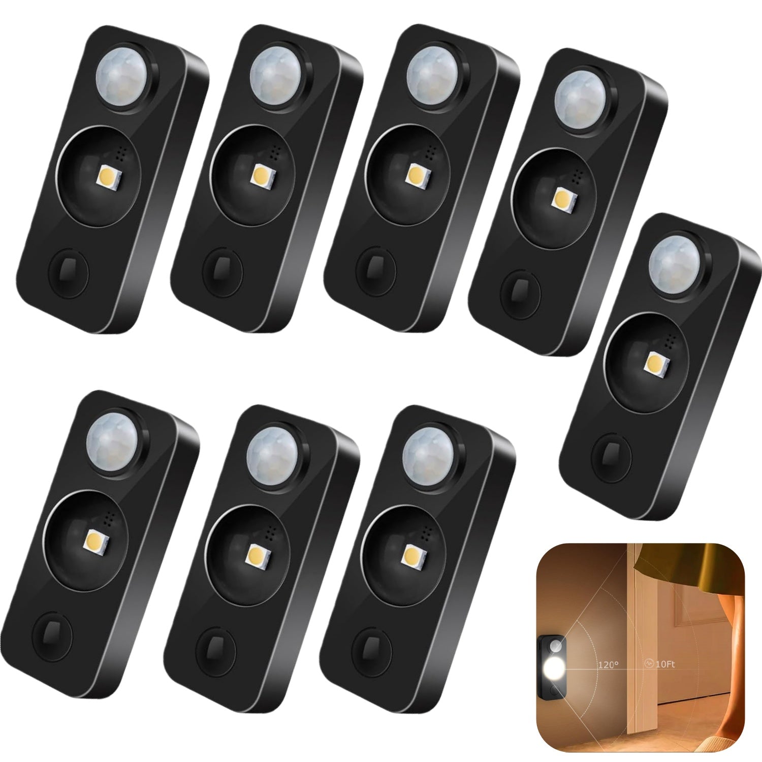 Rechargeable LED Puck Closet Light – 4/6/8 Pack | Motion Sensor, Tap Switch, Dimmable | Warm / Daylight White | Black / White Finish | Easy Mounting for Closets & Cabinets