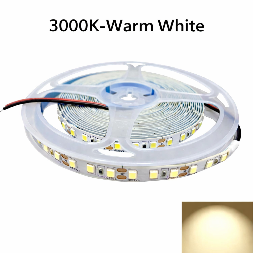 DC12V SMD2835 Single Color LED Strip Light – 120 LEDs/m | 8mm PCB | High Brightness Low Voltage LED Tape | IP00 / IP67 | Warm White / Natural White / Cool White / Blue / Red / Ice Blue / Golden Yellow | for Mirror, Kitchen Cabinet, Bedroom | 5/50M