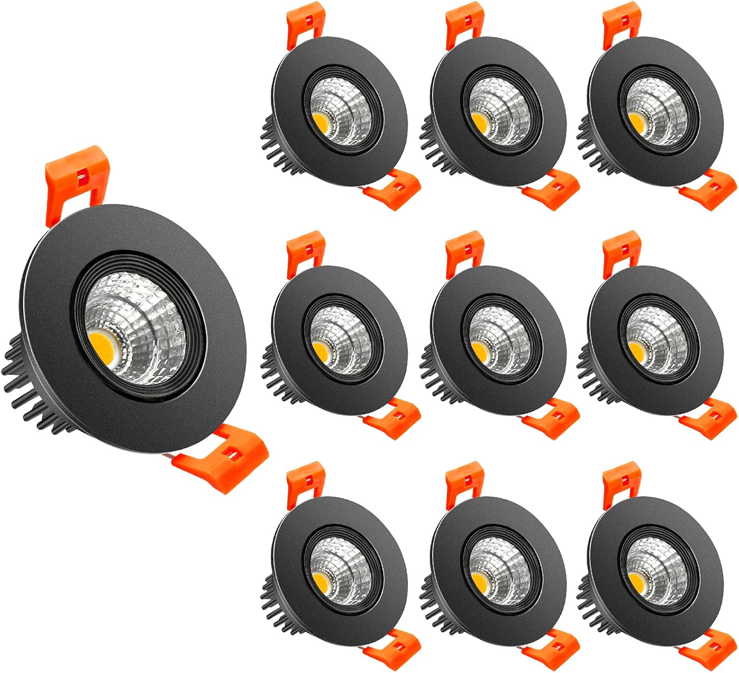 ECO-2 Series Adjustable COB LED Recessed Downlight – Black Housing – TRIAC Dimmable – 3W/5W/9W – 4-Pack/10-Pack – 3000K–6000K – 100–130V / 200–240V