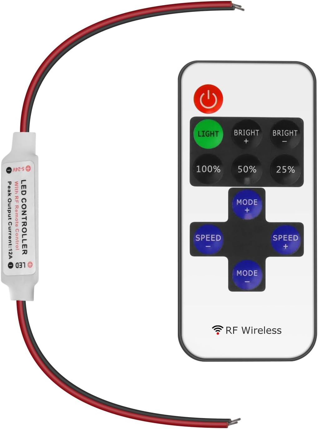 LED Strip Controller – 5V/24V – White RF Remote with Dimmer Function | For Single Color 5050/3528 Strips