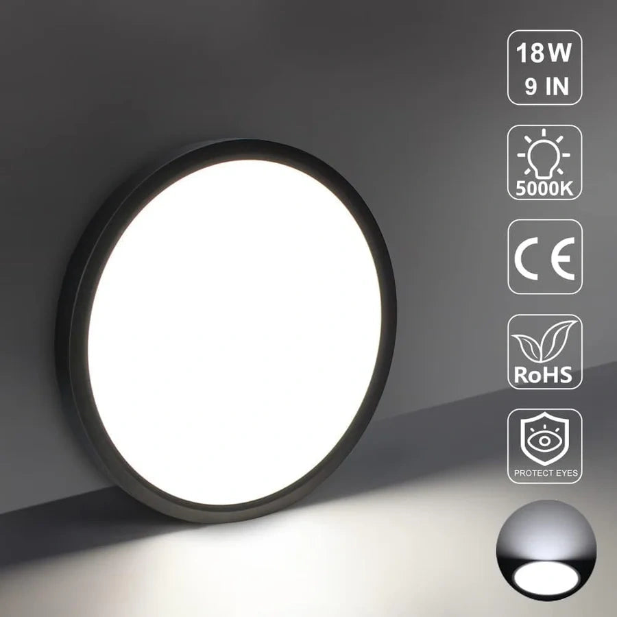 AC 220–240V Round LED Ceiling Light – Black – 12W / 18W / 24W / 32W Options – 3000K / 4500K / 5000K / 6500K – Flush Mount Ceiling Light – Local Stock (UK/DE)