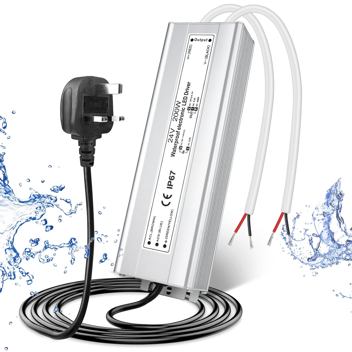 12V Waterproof LED Power Supply, 175–265V Input, 200W–500W, Single/Dual Wire Output, Outdoor LED Driver, CE/RoHS/FCC — UK/EU Plug & Wire Leads Options
