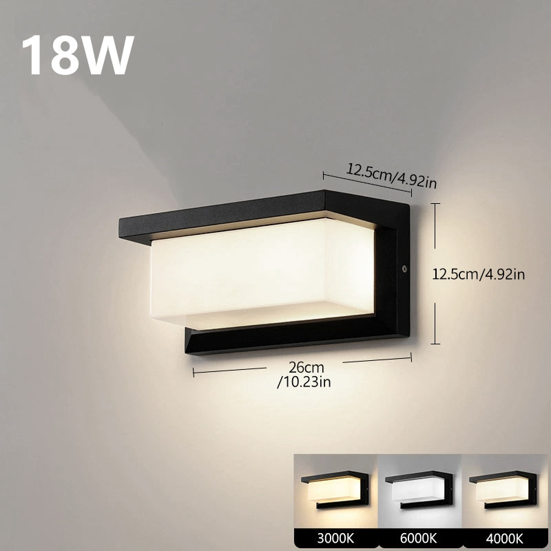 Rectangular Top Cap Waterproof LED Wall Light – 18W | 3000K / 4000K/ 6000K | Black Housing | Up & Down Outdoor Wall Sconce for Porch, Garden, Balcony | Aluminum Housing | IP65 | 2-Pack