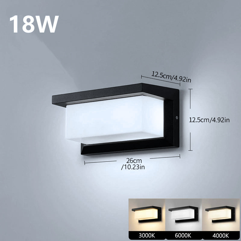 Rectangular Top Cap Waterproof LED Wall Light – 18W | 3000K / 4000K/ 6000K | Black Housing | Up & Down Outdoor Wall Sconce for Porch, Garden, Balcony | Aluminum Housing | IP65 | 2-Pack