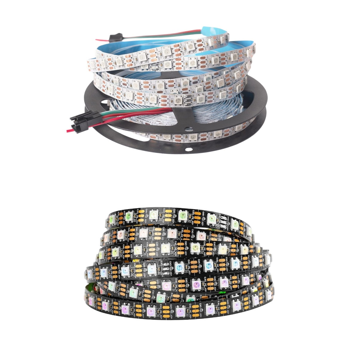 RGBIC LED Strip Light | WS2812 Individually Addressable | SMD5050 RGB | 60 LEDs/M | 5M (16.4FT) Roll | 5V DC | White/Black PCB | IP00/IP65/IP67 Options | Strip & Kit Packages