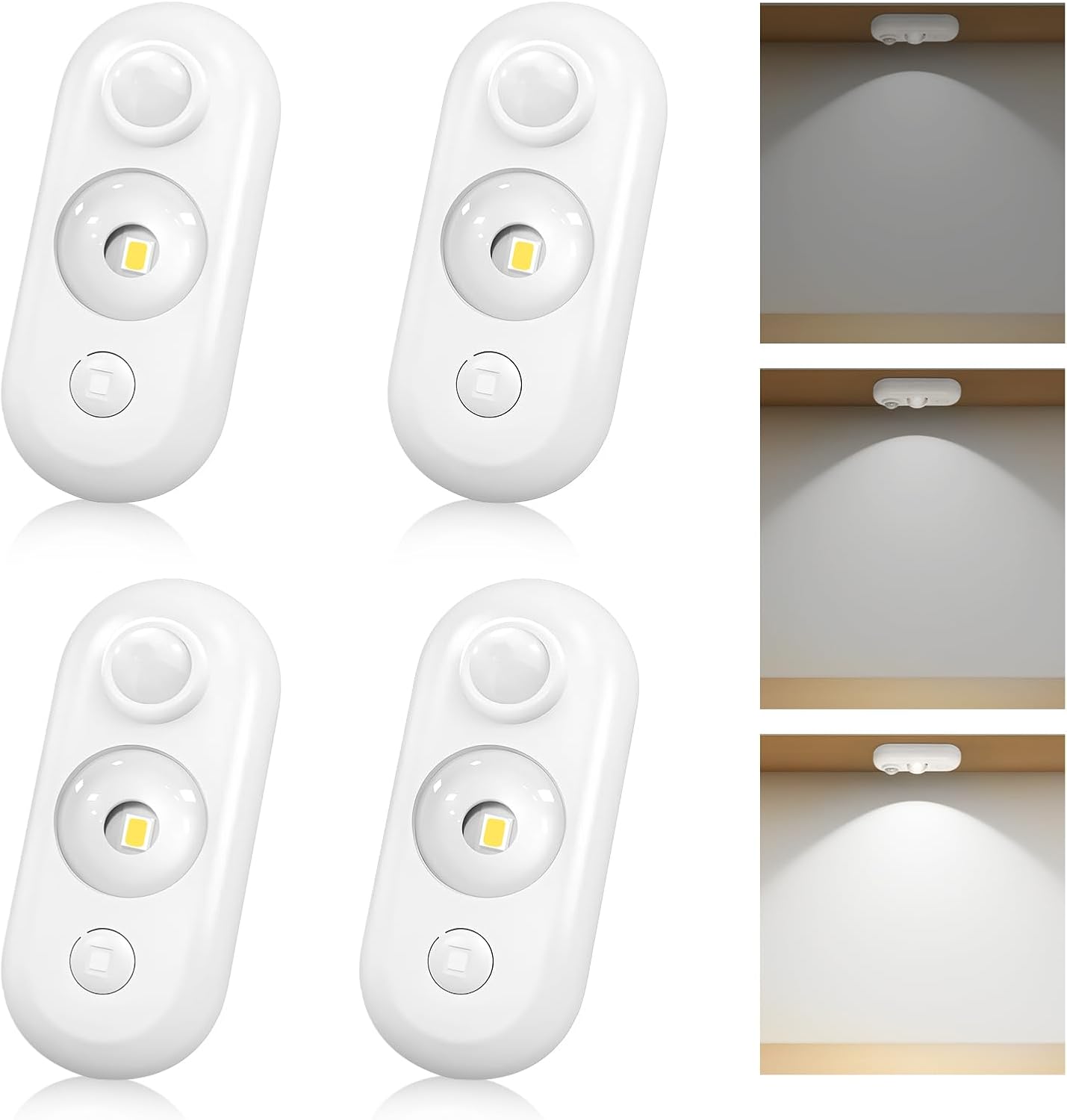 4/6 Pack Rechargeable Oval LED Closet Light | Motion Sensor, Tap Switch, Dimmable | Warm / Daylight White | Black / White Finish | Magnetic Mounting for Closets & Cabinets